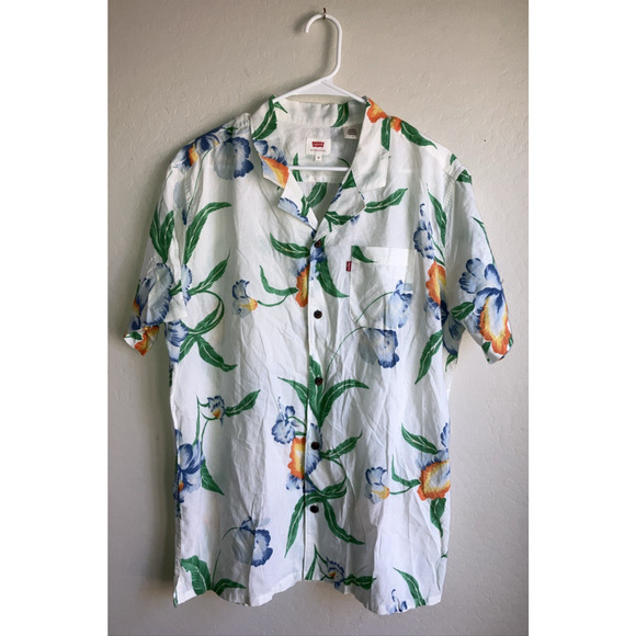 LEVI'S Mens HAWAIIAN Short Sleeve Button Down Shirt Floral Print Size Medium - Picture 3 of 9
